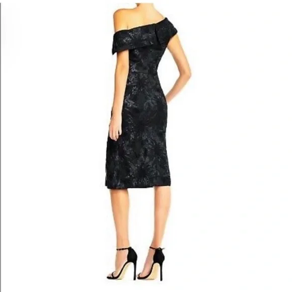 Stunning Aidan Mattox Black Jacquard Off Shoulder Dress Size 8